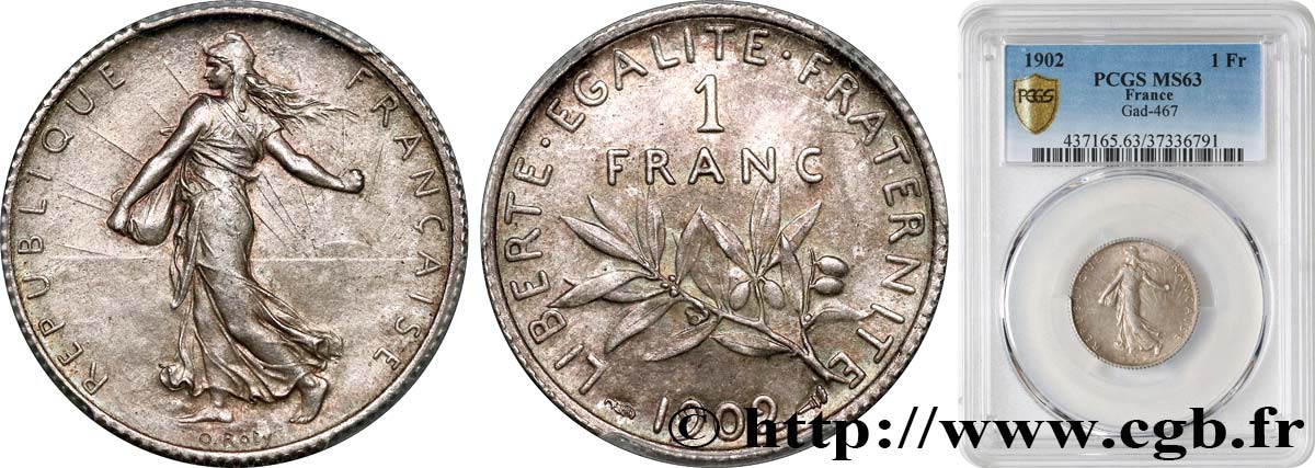 1 franc Semeuse 1902 Paris F.217/7 SPL63 PCGS