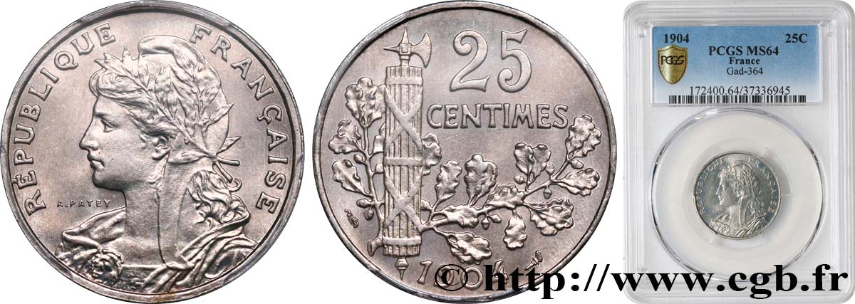 25 centimes Patey, 2e type 1904  F.169/2 SPL64 PCGS