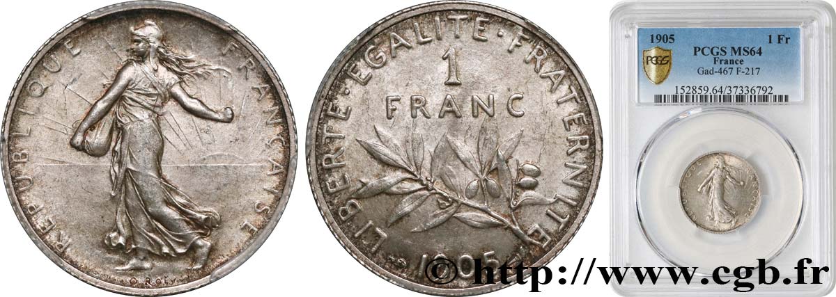 1 franc Semeuse 1905 Paris F.217/10 SC64 PCGS