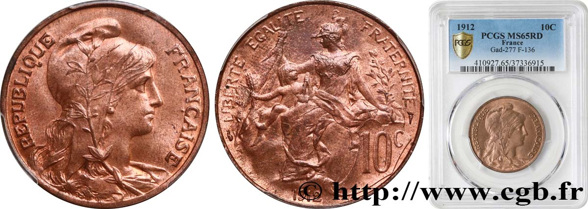 10 centimes Daniel-Dupuis 1912  F.136/21 FDC65 PCGS