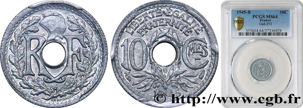 10 centimes Lindauer, petit module 1945 Beaumont-Le-Roger F.143/3 MS64 PCGS