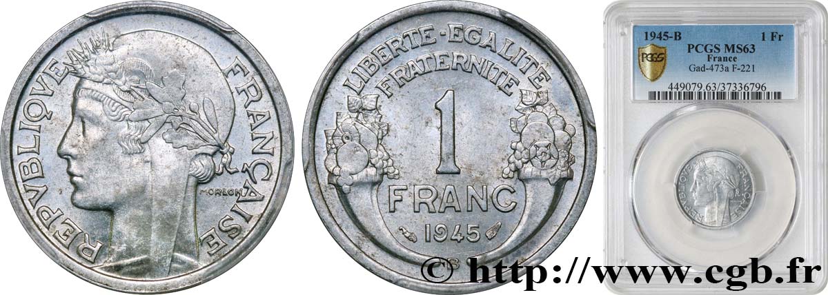 1 franc Morlon, légère 1945 Beaumont-Le-Roger F.221/7 MS63 PCGS