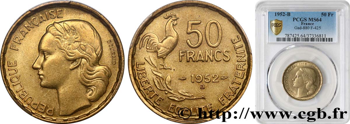 50 francs Guiraud 1952 Beaumont-le-Roger F.425/9 SPL64 PCGS