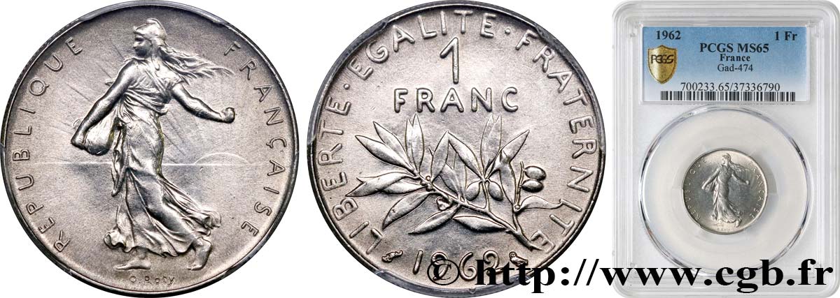 1 franc Semeuse, nickel 1962 Paris F.226/7 FDC65 PCGS