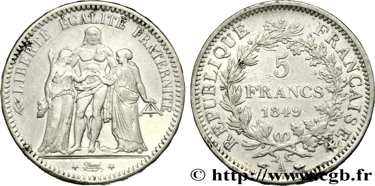 5 francs Hercule, IIe République 1849 Paris F.326/5 BC+ 