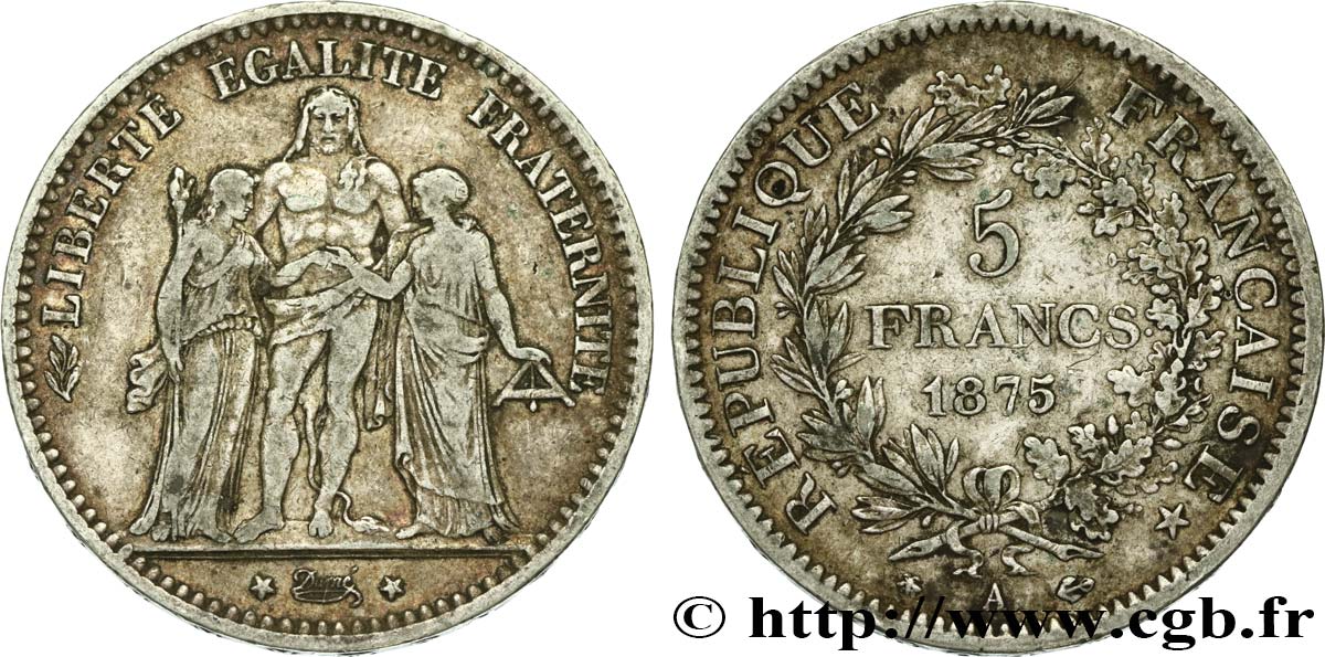 5 francs Hercule 1875 Paris F.334/14 VF30 