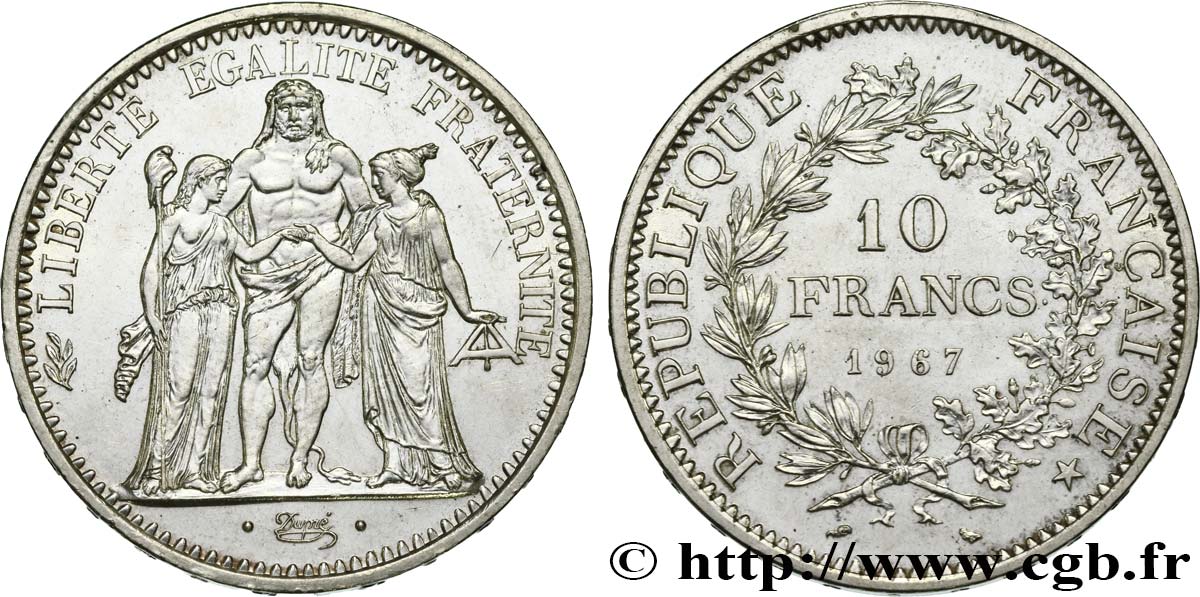 10 francs Hercule, accent sur le E de REPUBLIQUE 1967  F.364/6 MS62 