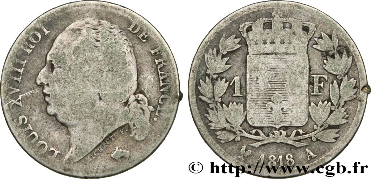 1 franc Louis XVIII 1818 Paris F.206/18 VG10 