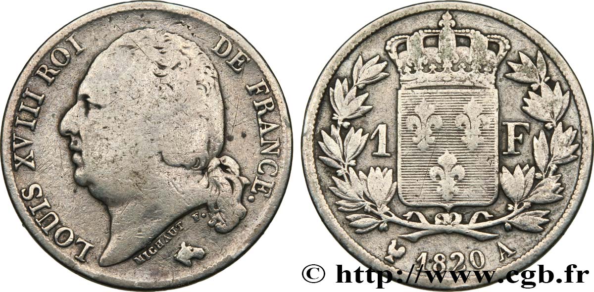 1 franc Louis XVIII 1820 Paris F.206/30 RC+ 