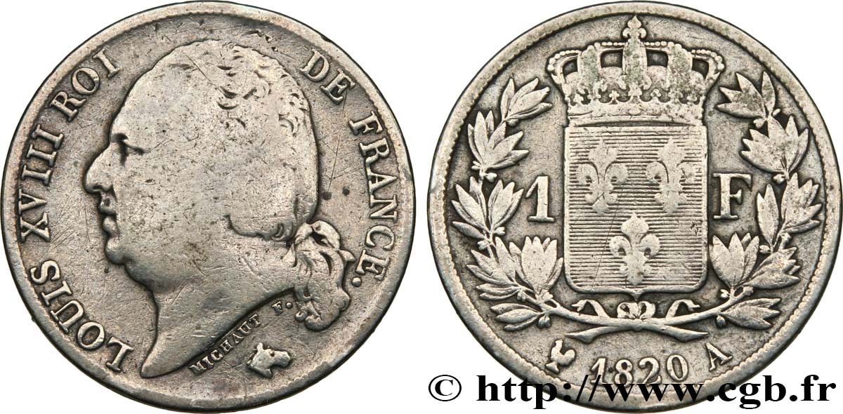 1 franc Louis XVIII 1820 Paris F.206/30 F 