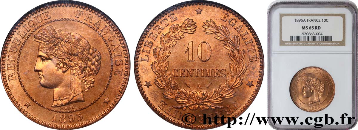 10 centimes Cérès 1895 Paris F.135/40 MS65 NGC