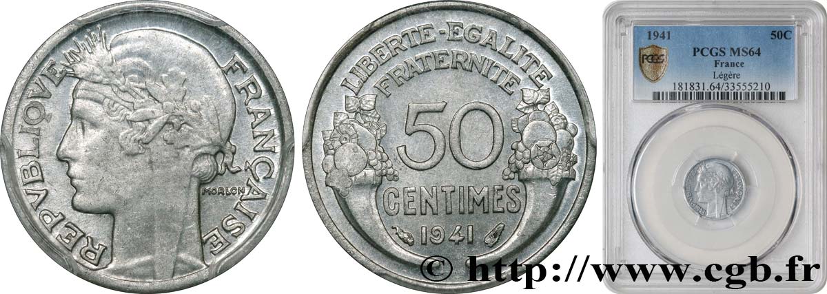 50 centimes Morlon, légère 1941  F.194/2 SC64 PCGS