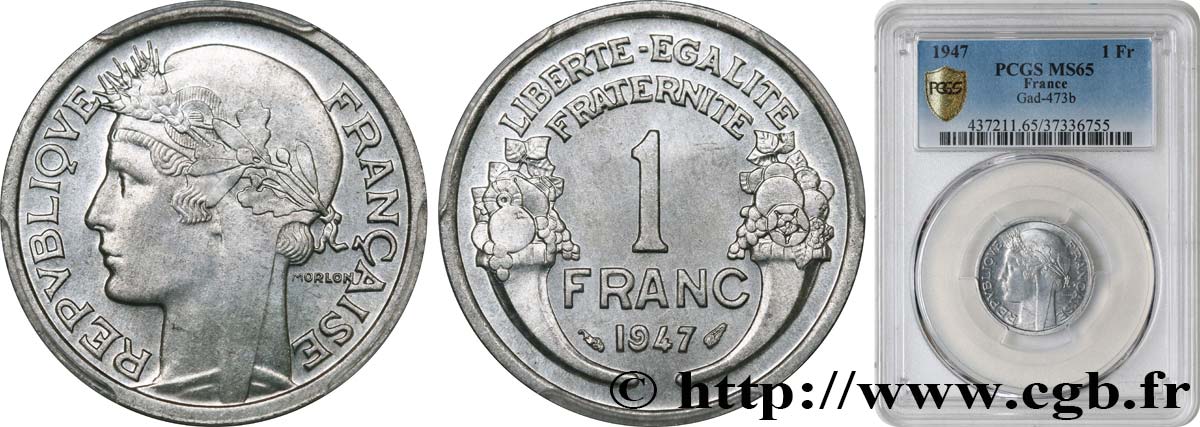 1 franc Morlon, légère 1947  F.221/11 ST65 PCGS