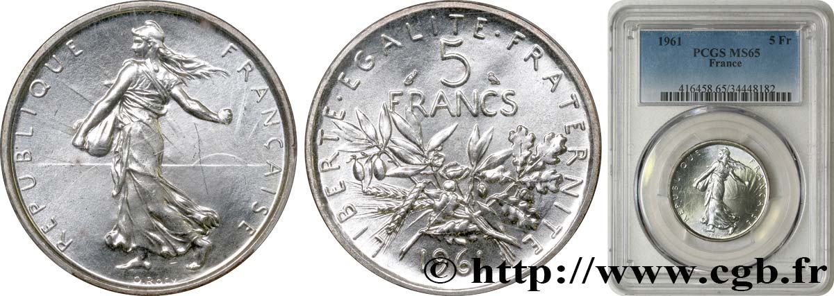 5 francs Semeuse, argent 1961 Paris F.340/5 ST65 PCGS