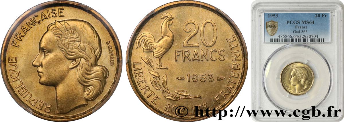 20 francs G. Guiraud 1953  F.402/11 SC64 PCGS