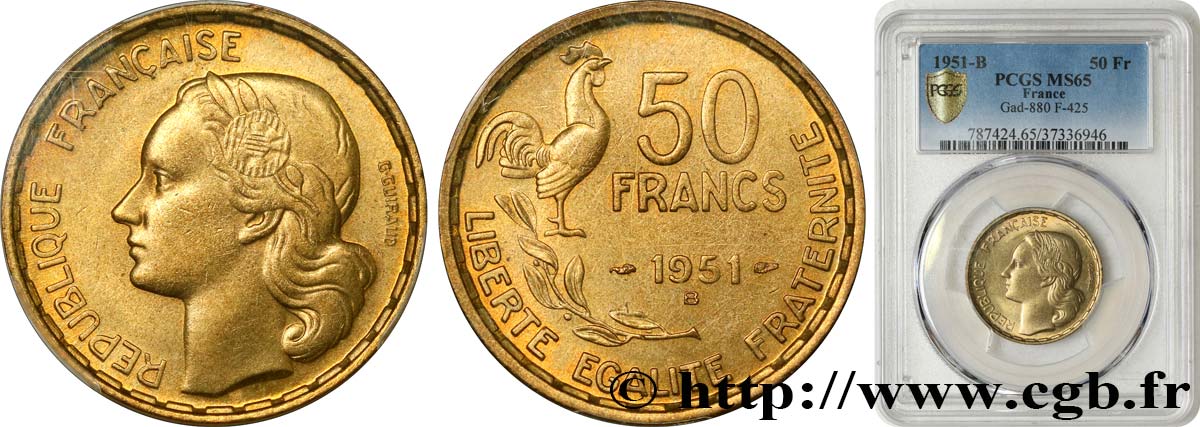 50 francs Guiraud 1951 Beaumont-Le-Roger F.425/6 MS65 PCGS