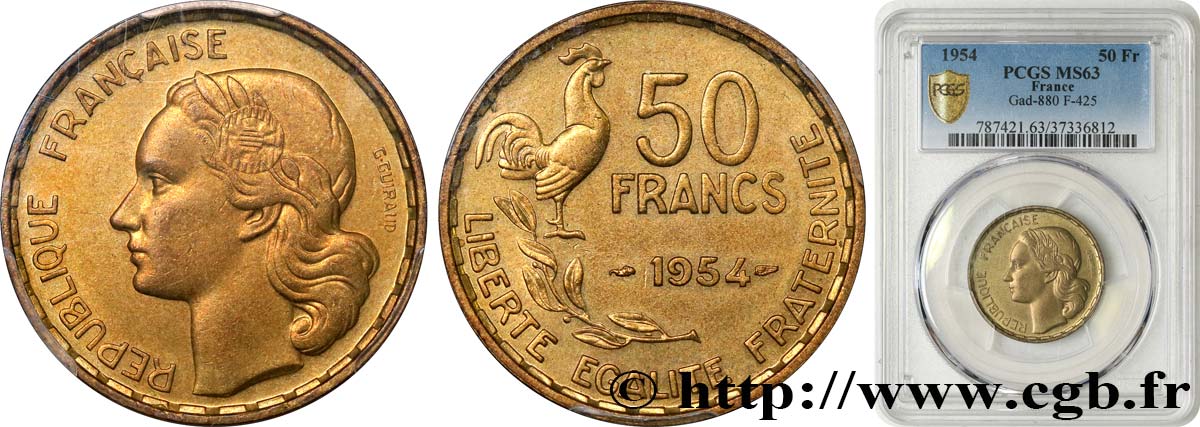 50 francs Guiraud 1954  F.425/12 MS63 PCGS