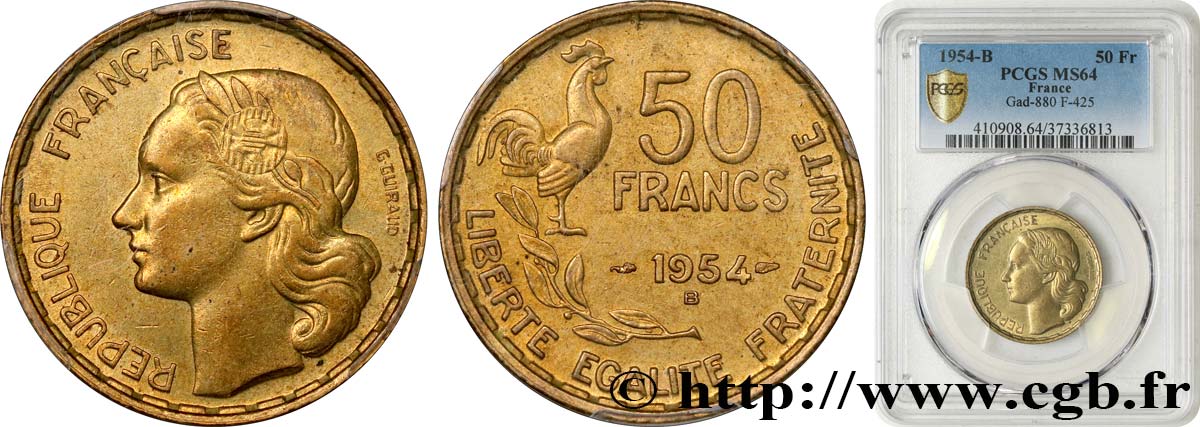 50 francs Guiraud 1954 Beaumont-Le-Roger F.425/13 MS64 PCGS