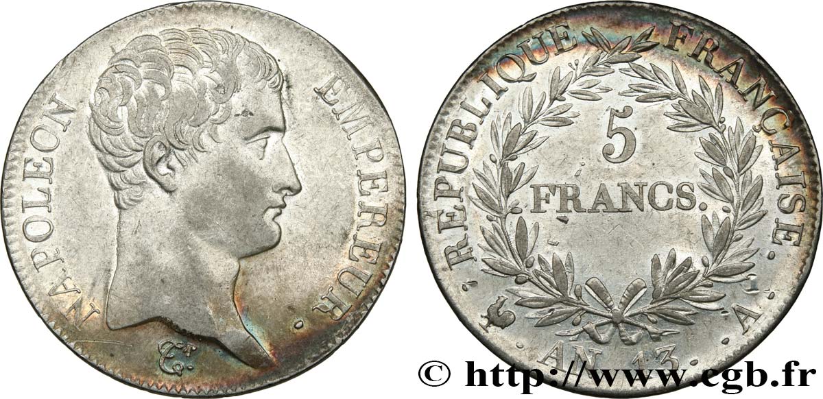 5 francs Napoléon Empereur, Calendrier révolutionnaire 1805 Paris F.303/2 TTB50 