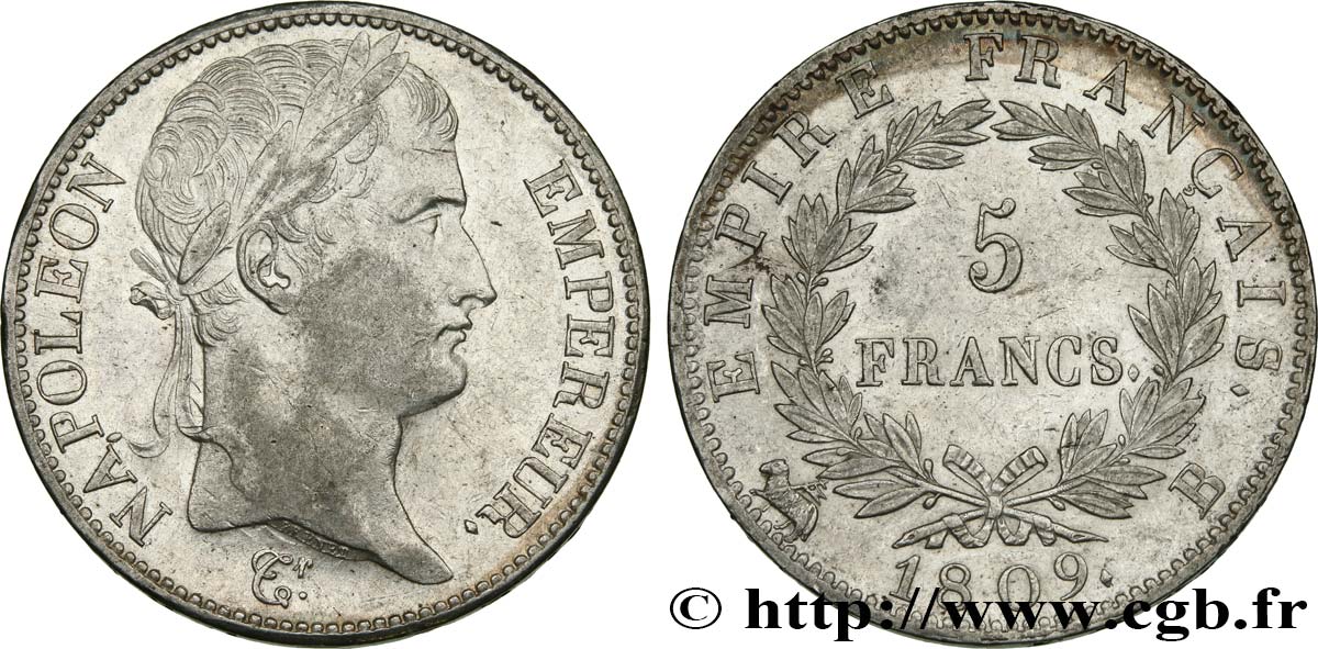 5 francs Napoléon Empereur, Empire français 1809 Rouen F.307/2 SS52 