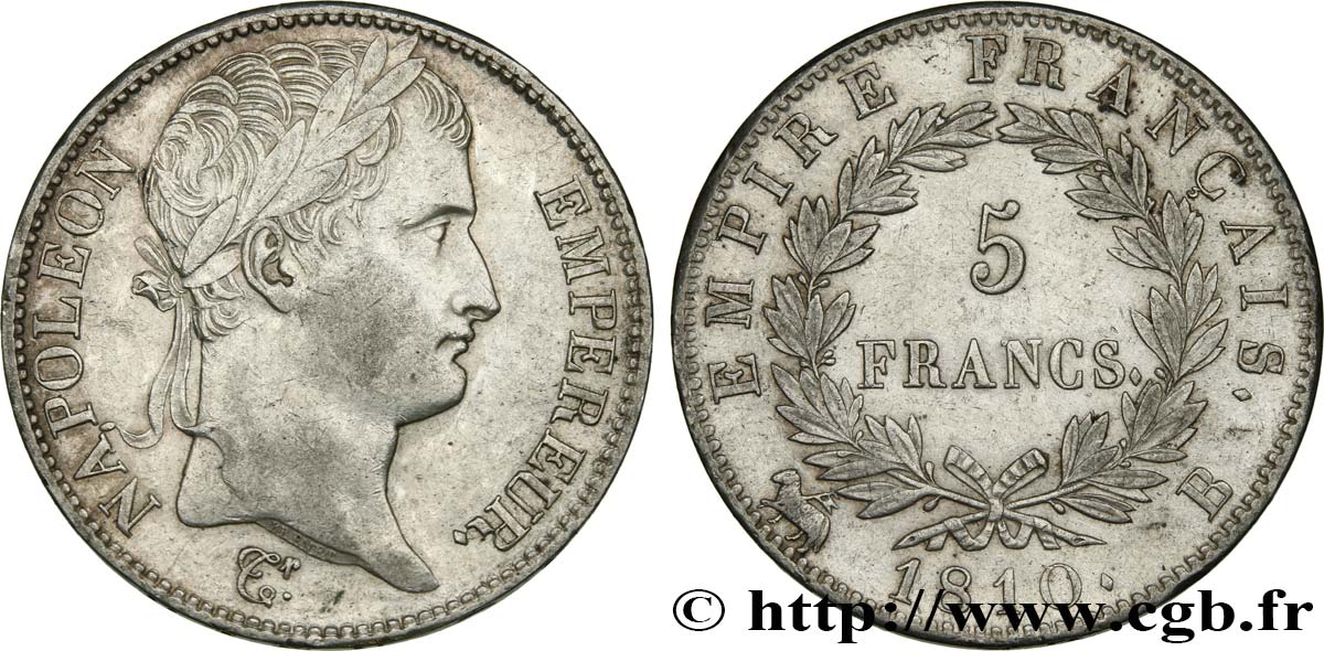 5 francs Napoléon Empereur, Empire français 1810 Rouen F.307/15 SS50 