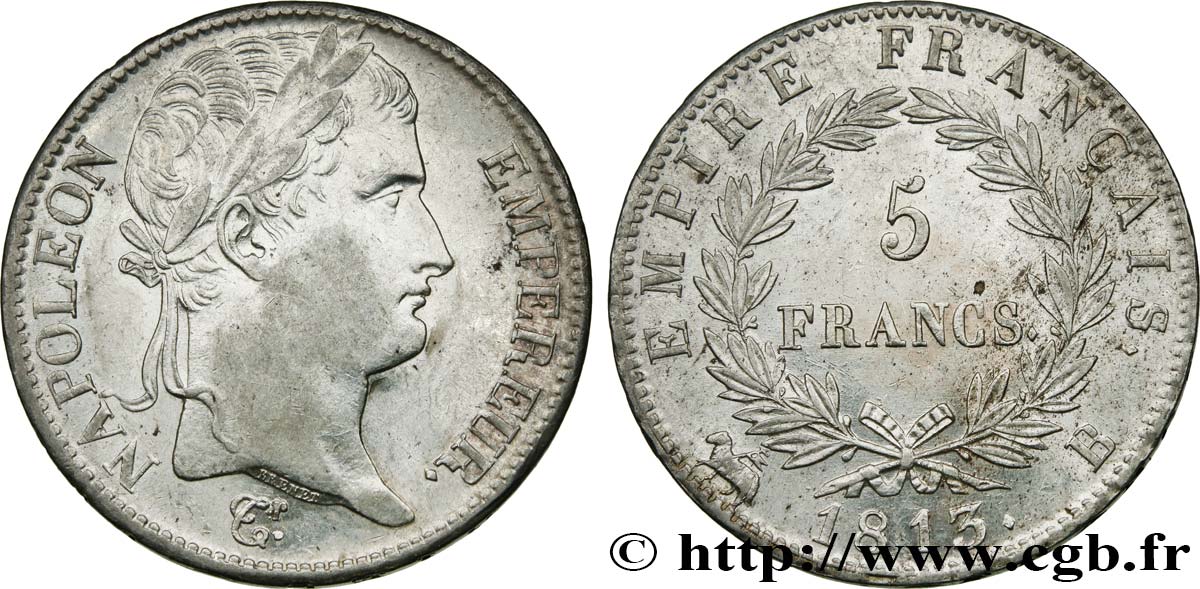 5 francs Napoléon Empereur, Empire français 1813 Rouen F.307/59 AU55 