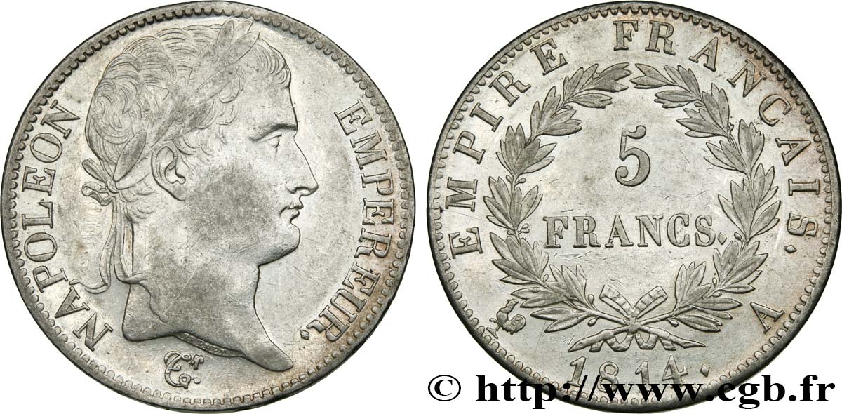 5 francs Napoléon Empereur, Empire français 1814 Paris F.307/76 q.SPL 