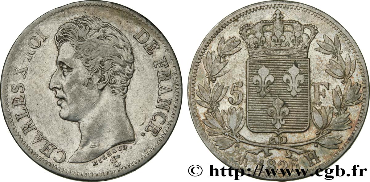 5 francs Charles X, 1er type 1826 La Rochelle F.310/19 MB35 