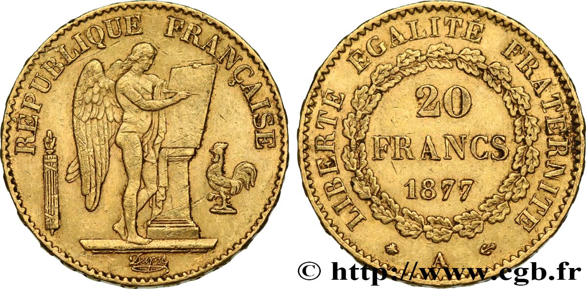 20 francs or Génie, IIIe République 1877 Paris F.533/5 BB45 