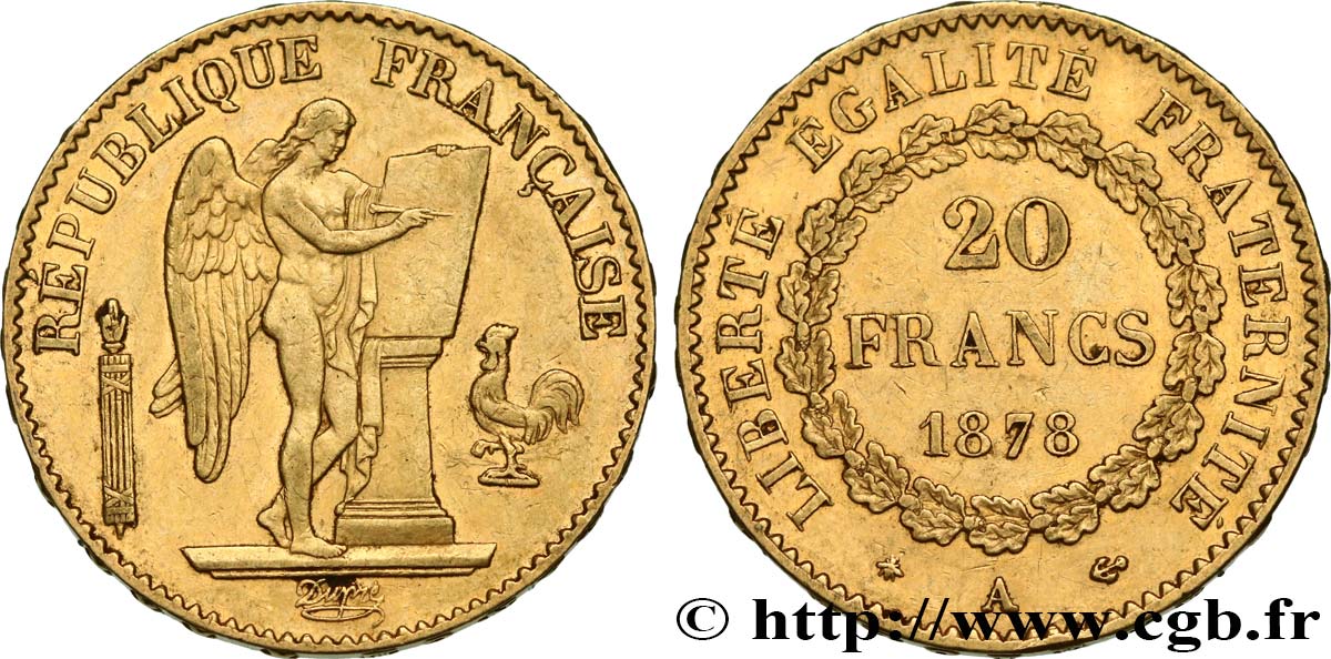 20 francs or Génie, IIIe République 1878 Paris F.533/6 MBC50 