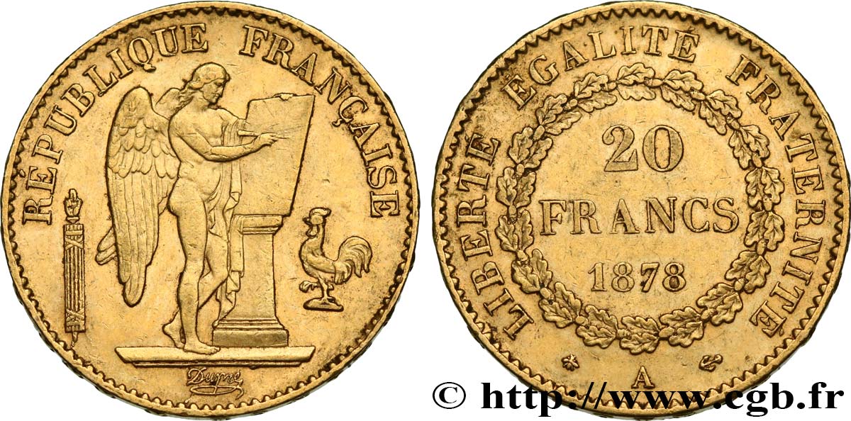 20 francs or Génie, IIIe République 1878 Paris F.533/6 BB50 