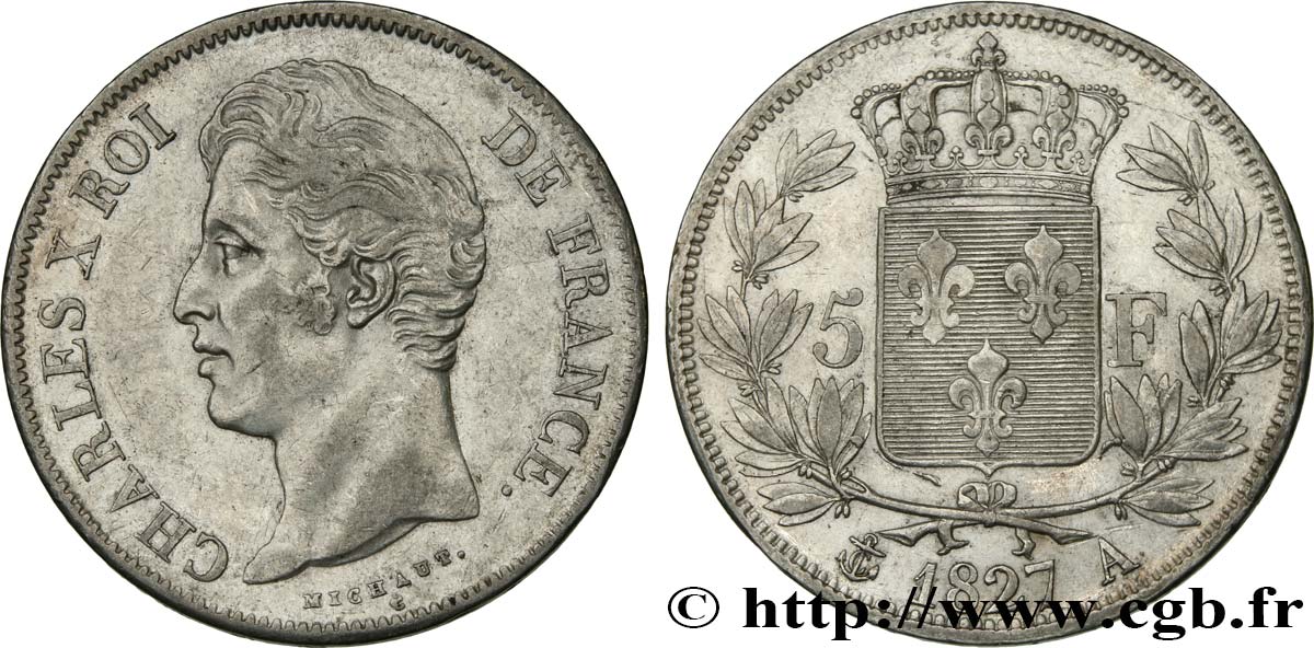5 francs Charles X, 2e type 1827 Paris F.311/1 MBC48 