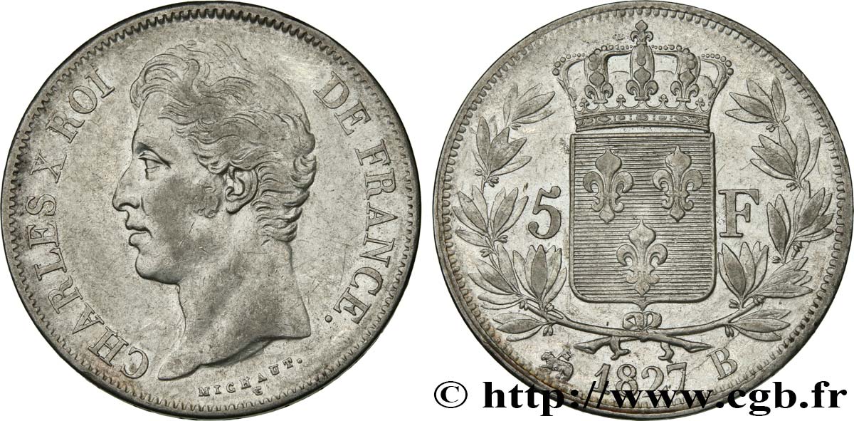 5 francs Charles X, 2e type 1827 Rouen F.311/2 TTB48 