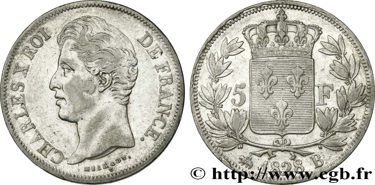 5 francs Charles X, 2e type 1828 Rouen F.311/15 SS48 