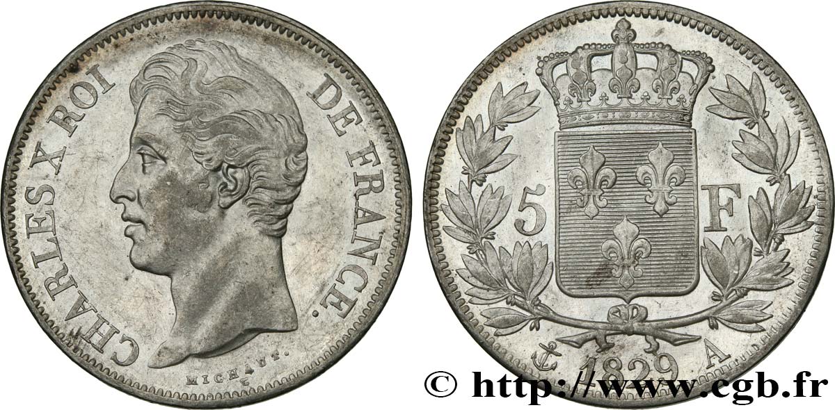 5 francs Charles X, 2e type 1829 Paris F.311/27 AU58 