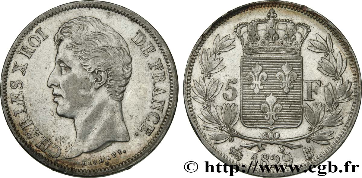 5 francs Charles X, 2e type 1829 Rouen F.311/28 fVZ 