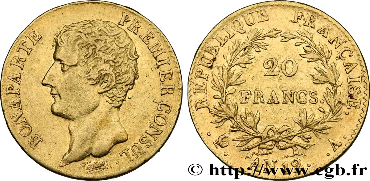 20 francs or Bonaparte Premier Consul 1804 Paris F.510/2 AU50 