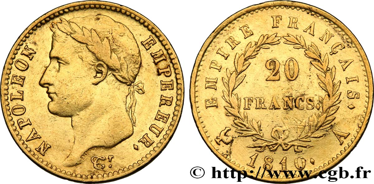 20 francs or Napoléon tête laurée, Empire français 1810 Paris F.516/9 TTB 