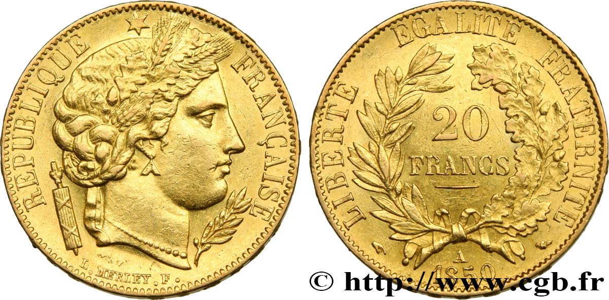 20 francs or Cérès 1850 Paris F.529/2 AU58 