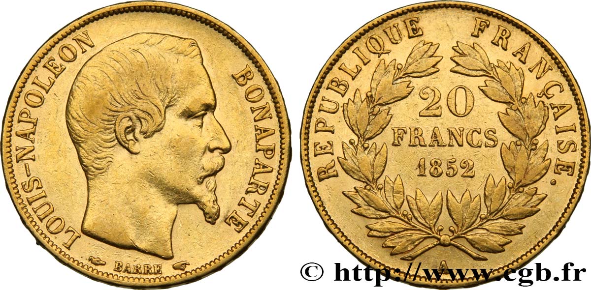 20 francs or Louis-Napoléon 1852 Paris F.530/1 XF45 