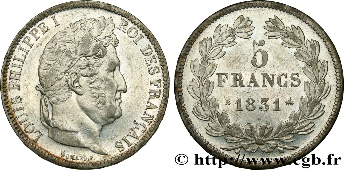 5 francs Ier type Domard, tranche en relief 1831 Rouen F.320/2 TTB52 