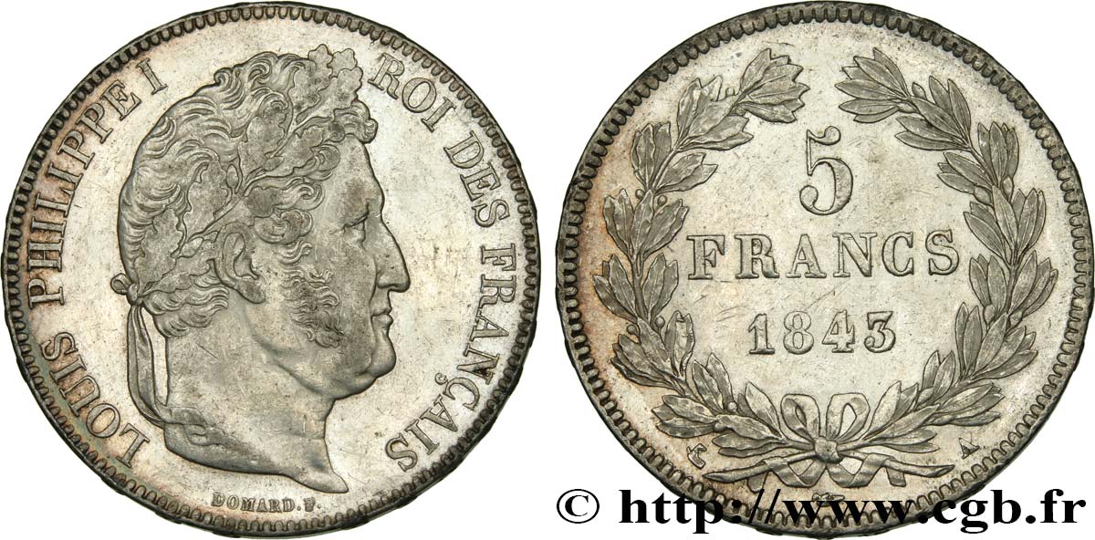 5 francs IIe type Domard 1843 Paris F.324/100 AU52 