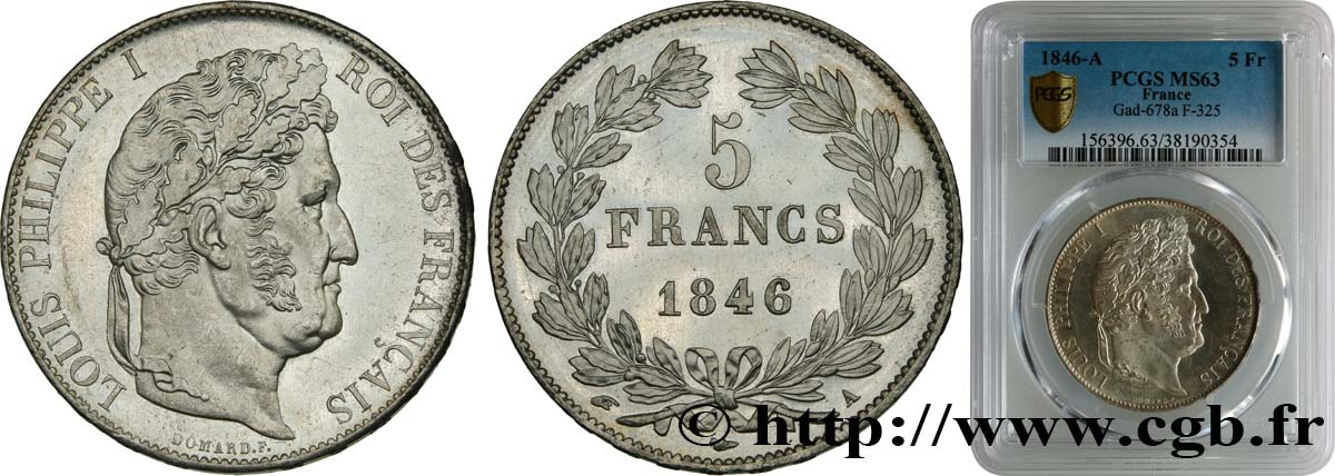 5 francs IIIe type Domard 1846 Paris F.325/10 fST63 PCGS