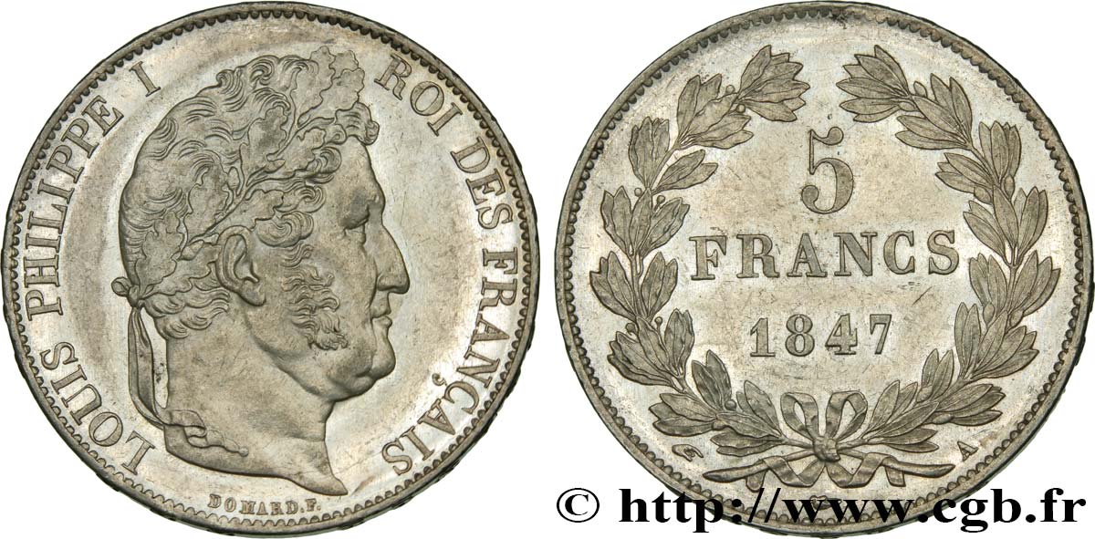 5 francs IIIe type Domard 1847 Paris F.325/14 EBC 