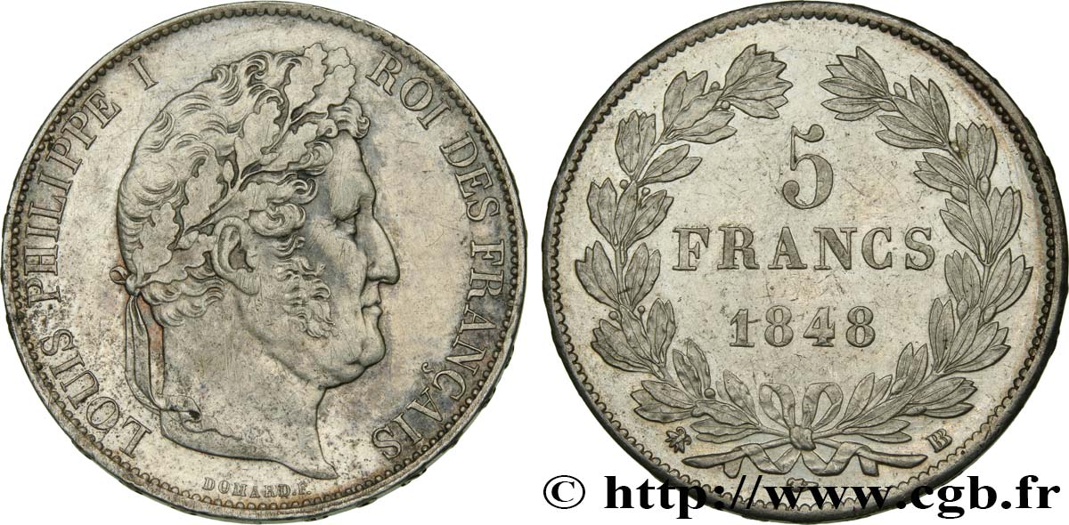5 francs IIIe type Domard 1848 Strasbourg F.325/18 AU 