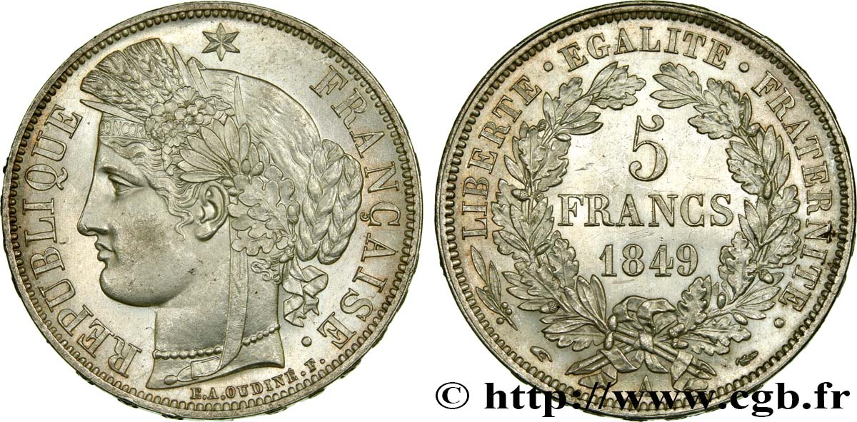5 francs Cérès, IIe République 1849 Paris F.327/1 SPL63 