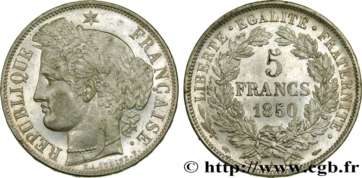 5 francs Cérès, IIe République 1850 Paris F.327/4 SUP60 