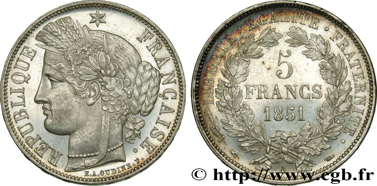 5 francs Cérès, IIe République 1851 Paris F.327/7 SPL60 