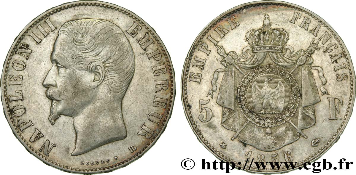 5 francs Napoléon III, tête nue 1856 Strasbourg F.330/8 TTB42 