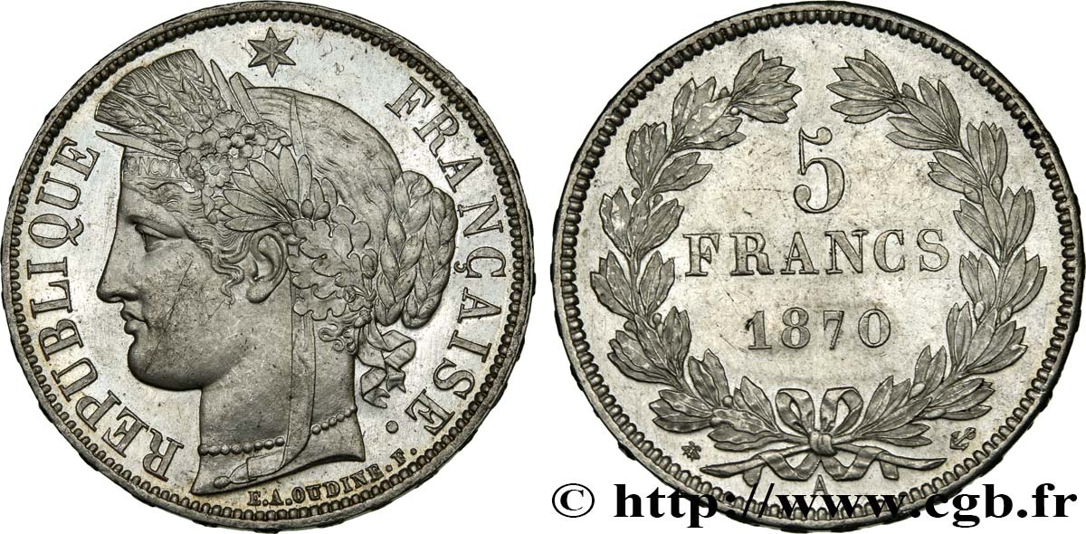 5 francs Cérès, sans légende 1870 Paris F.332/1 VZ61 